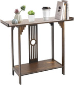 Chinese Style Vintage Console Table, 40In 2 Tiers Bamboo Sofa Consoles Table by Unknown