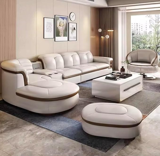 Luxury L-Shaped Genuine Leather Sectional Sofa Set by Unknown