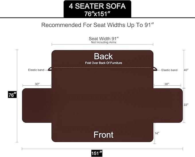 U-NICE HOME 4 Seater Sofa Cover 91''Large Couch Cover, Dark Grey/Light Grey | - Image 6