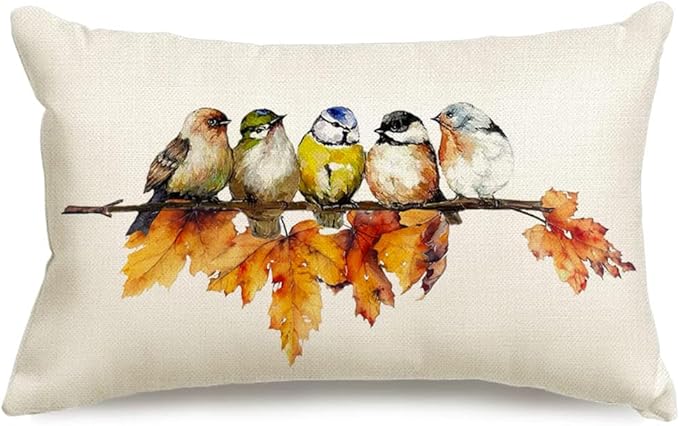 RABUSOFA Fall Pillow Covers 12x20 Inch Bird Autumn Decorations by RABUSOFA