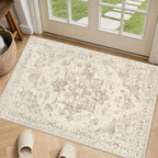 Washable Area Rugs 2x3: Living Room Bedroom Carpet Beige/Ivory | Vintage Boho by Luxturiy