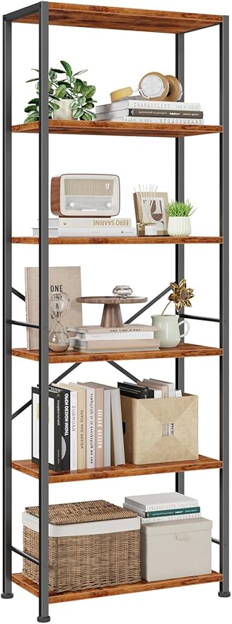 Furologee 6 Tier Book Shelf, Tall Wide Bookshelf, Industrial Open Bookcase by Furologee