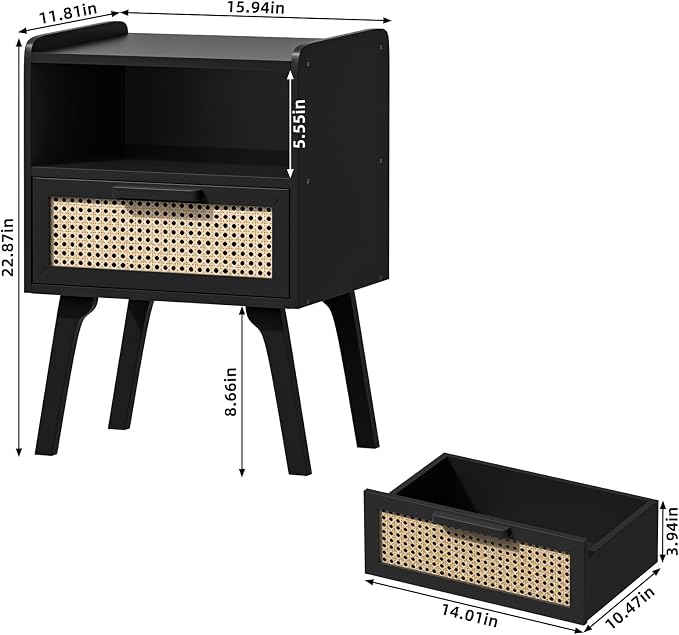 Lerliuo Rattan Nightstands Set of 2, Bedside Table - Image 3