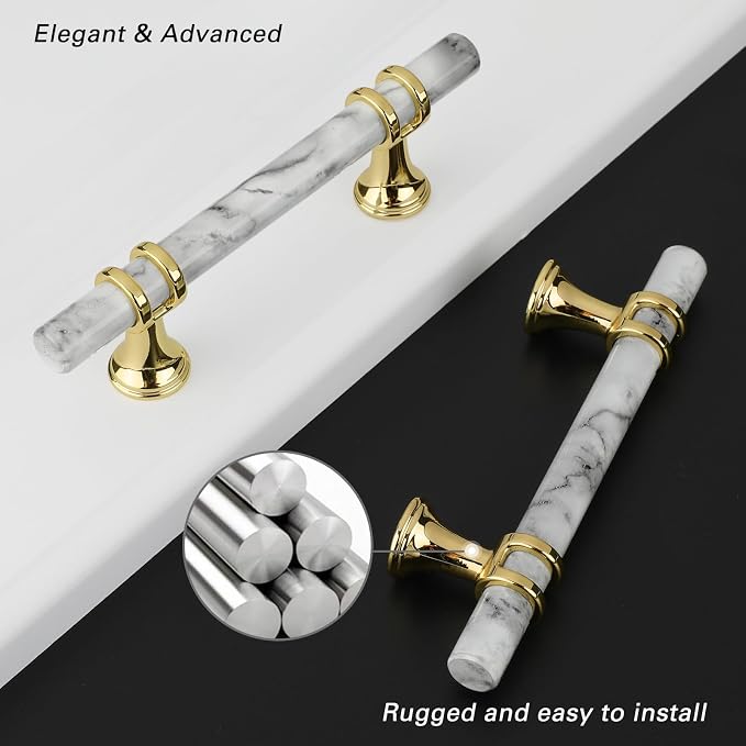 Rergy Cabinet Handles Marble Drawer Pulls and Knobs, T-Bar Hardware - Image 3