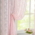 YJ YANJUN Vintage Lace Curtains 108 inches Long 2 Panels Cute Floral Pink Sheer by YJYANJUN