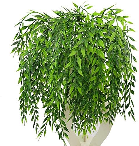 CATTREE Artificial Weeping Willow, Plastic Plants Greenery Leaves Fake Hanging Vine Faux Ivy Garland UV Resistant for Indoor Outdoor Garden Baskets Wedding Party Table Decor Decoration 4 Pack by CATTREE
