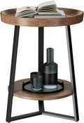 Gadroad Round End Table with Storage Shelf, 2 Tier Farmhouse Side Table by Gadroad