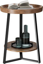 Gadroad Round End Table with Storage Shelf, 2 Tier Farmhouse Side Table by Gadroad