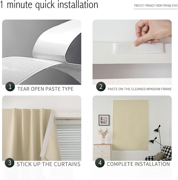 Portable Light Blocking Curtains Self-Stick Design, Removable Adhesive Window - Image 3