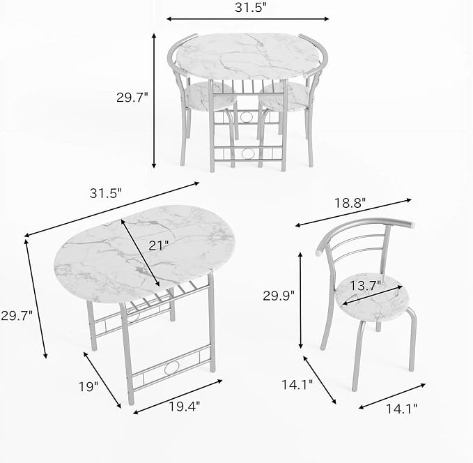 Shahoo 3-Piece Wooden Dining Table Set, Kitchen Breakfast Nook Sets - Image 7