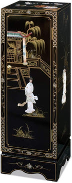 Black Lacquer Mother of Pearl Chinese Pedestal Cabinet by ChinaFurnitureOnline