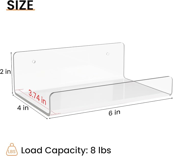 upsimples 6 Pack 6x4 Inches Acrylic Small Shelves, Floating Shelves - Image 3