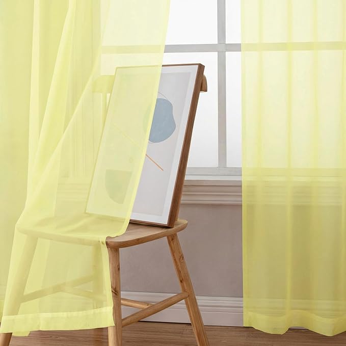 Chyhomenyc Light Yellow Sheer Curtains 84 Inches Long, 2 Panels | Light - Image 9