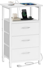 Vagusicc Nightstand with Charging Station, End Table Side Table with 3 Fabric by Vagusicc
