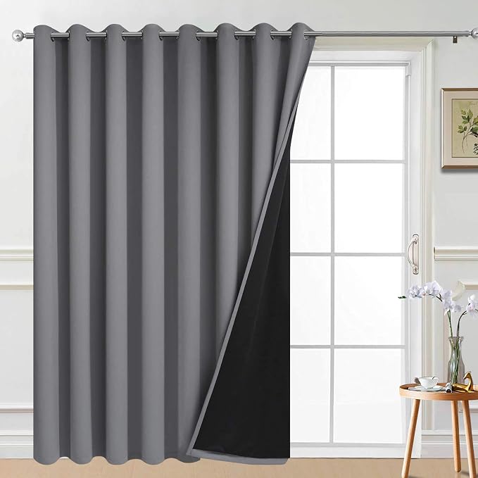 Yakamok Grey 100% Blackout Patio Door Curtain Panels W100 x L96, 1 Panel | by Yakamok