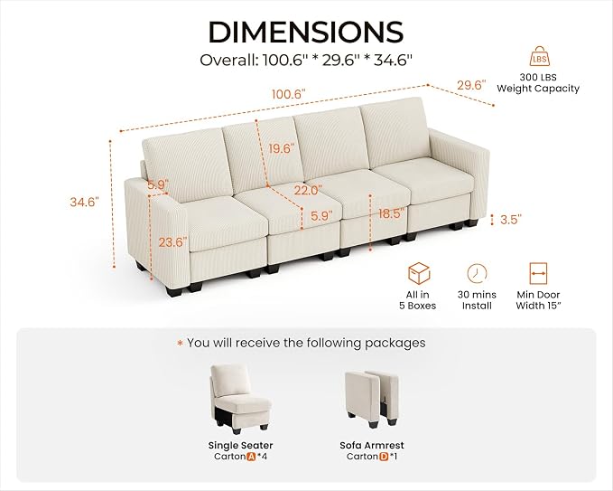CHIC HOUSE Modular Sectional Sofa - Image 2