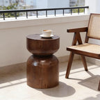 Solid Wood Stool & Sofa Side Table, Rustic Hourglass Wabi-Sabi Accent Coffee - Image 6