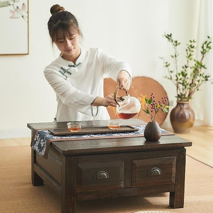 LUNIZ Nightstand Sofa Table Old Chinese Style Dining Table Wooden Storage - Image 4