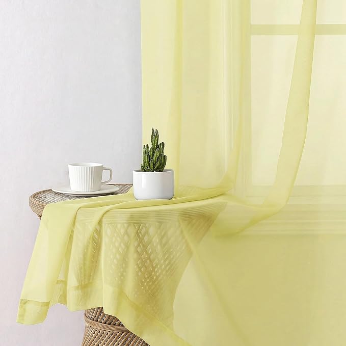 Goose Yellow Sheer Curtains 78 Inches Long 2 Panels, Airy Light Filtering Voile - Image 4