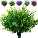XLFAQXM Artificial Plants Flowers Grass Shrubs 8 Pack No Fade Faux Plastic Flowers Outdoor for Farmhouse Garden Porch Patio Indoor Wedding Decoration Greenery Fake Plants uv Resistant (1#Green) by XLFAQXM