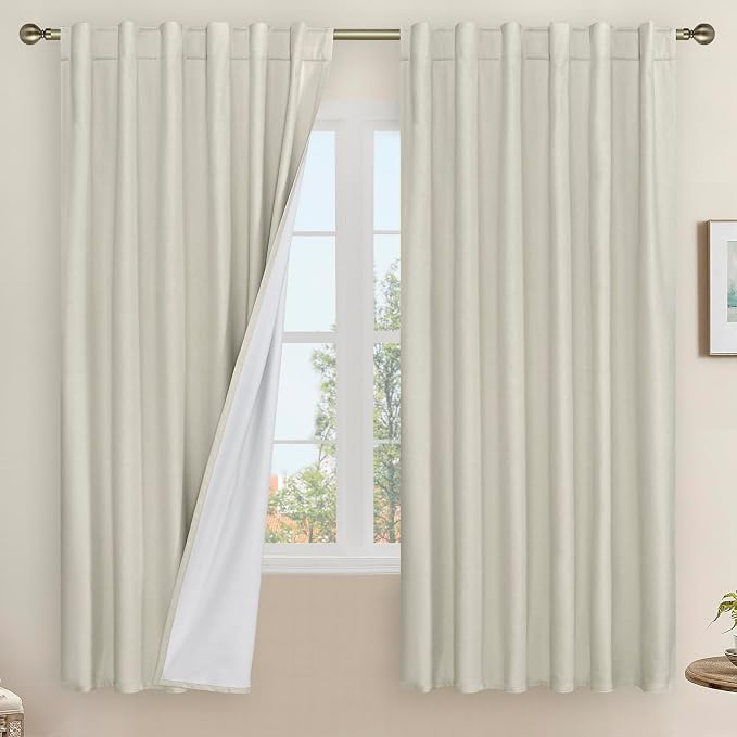 68 Inch 100% Blackout Natural Linen Curtains by LAMIT