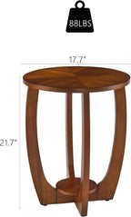 Round Solid Wood Coffee & End Table Set, 2-Piece Solid Wood Living Room Table - Image 4