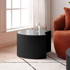 Black Round Coffee Table Nesting End Table Set of 2 Fluted Side Tables Set - Image 6