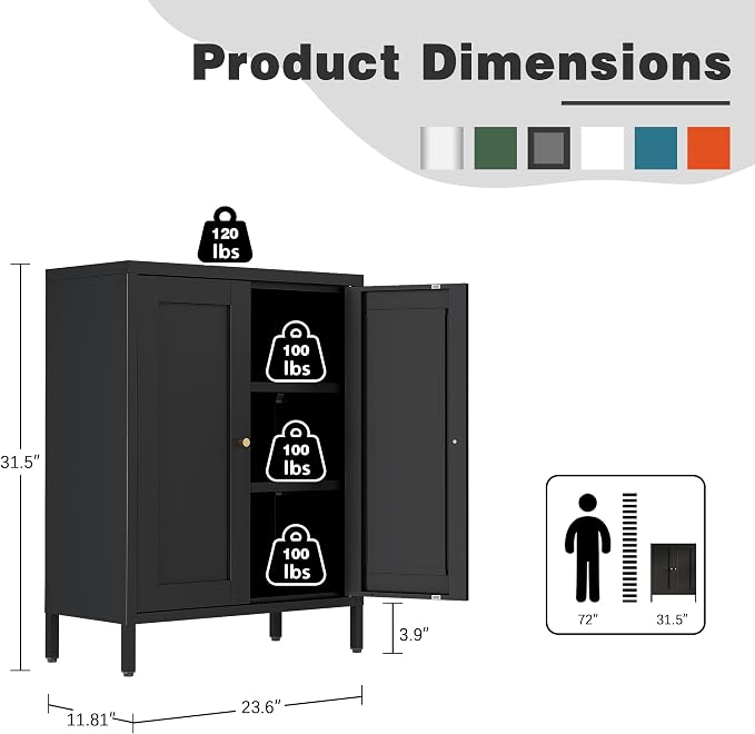 Bevivog Small Bathroom Storage Cabinet, Metal Floor Cabinets Sideboard - Image 3