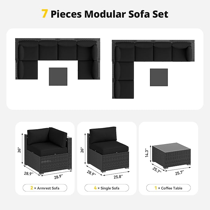 Aoxun Patio Furniture Set with Umbrella, 8 Piece Outdoor Sectional Sofas - Image 7