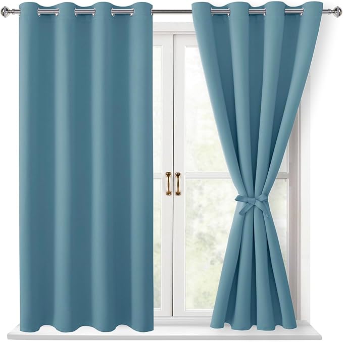 Blackout Curtains for Bedroom, Stone Blue, 52 x 45 Inch, 2 Panels | Thermal by Hiasan
