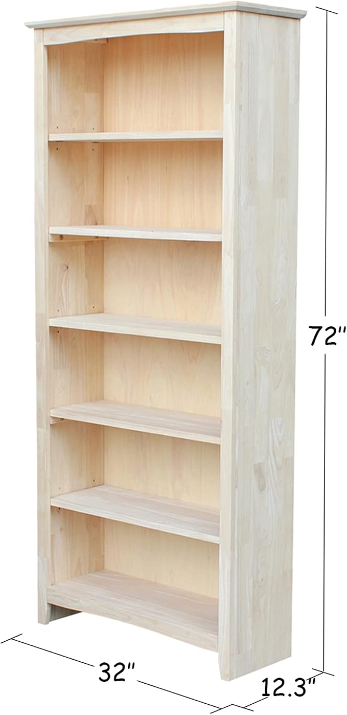 International Concepts Shaker Bookcase 72-Inch Tall, Solid Parawood, 5-Shelf - Image 2