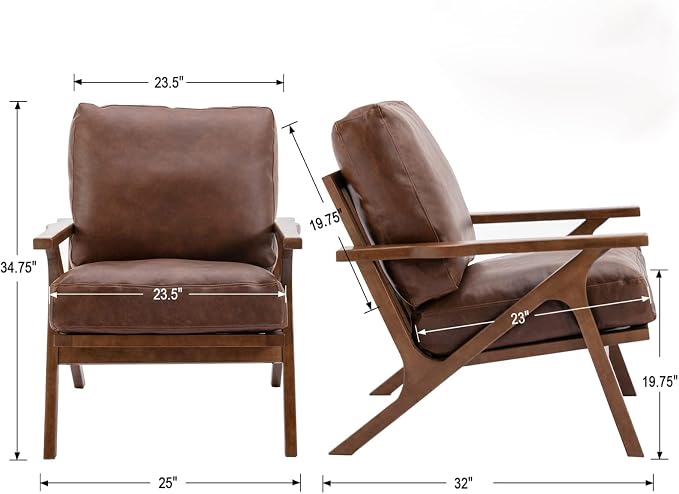 HNY Mid Century Arm Chairs Set of 2, Retro Accent Armchair - Image 2
