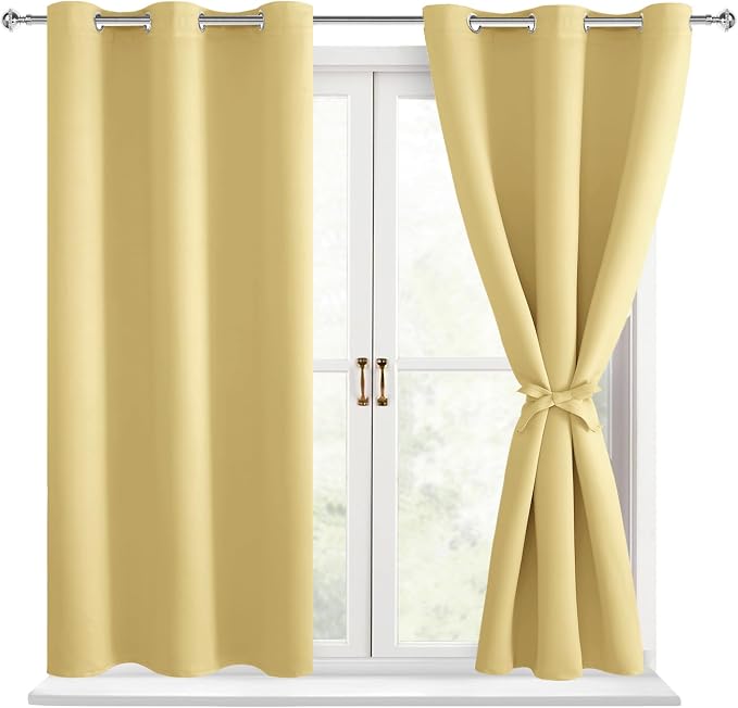 Short Blackout Curtains for Bedroom, Light Yellow, 42 x 45 Inch | Thermal - Image 8