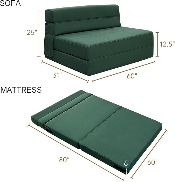 ANONER Fold Out Couch Bed Memory Foam Sleeper Chair - Image 2