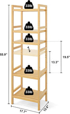 Homykic Bamboo Bookshelf, 5-Tier Narrow 55.9” Adjustable Book Shelf Bookcase - Image 3