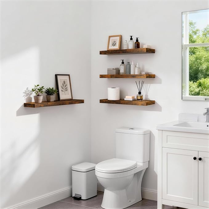BAYKA Floating Shelves for Wall, 22.5 Inch Rustic Wood Wall Mounted Shelving - Image 5