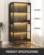 Glass Display Cabinet with Doors, 4-Tier Display Case with Adjustable Shelves - Image 2