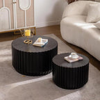 46.46'' Black Round Nesting Coffee Table Set of 2, Modern Circle Fluted Drum - Image 4