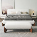 homary Curva Modern White Boucle King Size Platform Bed Set & Bedroom Bench by Homary