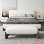 homary Curva Modern White Boucle King Size Platform Bed Set & Bedroom Bench by Homary