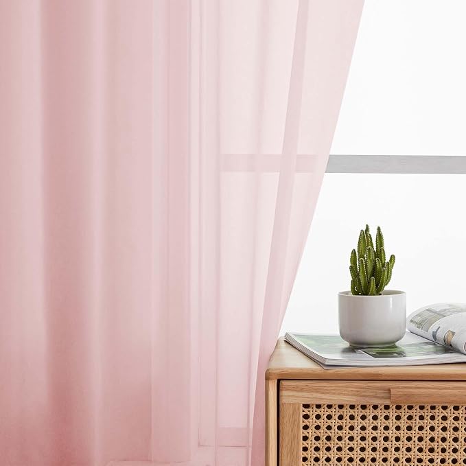 Blush Sheer Curtain for Bedroom Living Room 72 Inches Long 2 Panels Set - Image 3