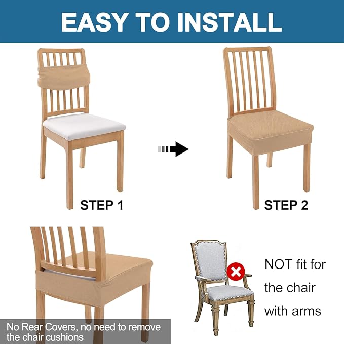 Smiry Waterproof Seat Covers for Dining Room Chairs Set of 4, Stretch Jacquard - Image 5
