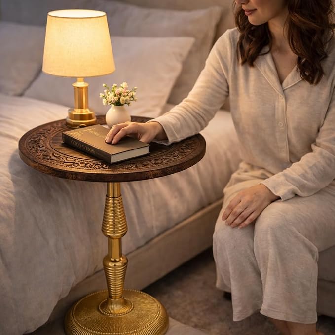 Side Tables-Hand Carved Vintage Boho Folding End Tables - Image 7