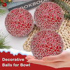 3 Pcs Decorative Balls for Bowls,3.15" Red Mosaic Glass Balls - Image 3