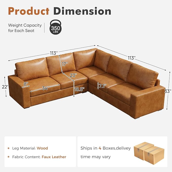 ABCASA Oversized Modular V Shaped Sectional Couches - Image 2