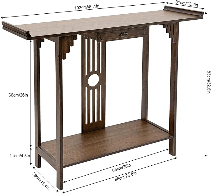 Chinese Style Vintage Console Table, 40In 2 Tiers Bamboo Sofa Consoles Table - Image 3