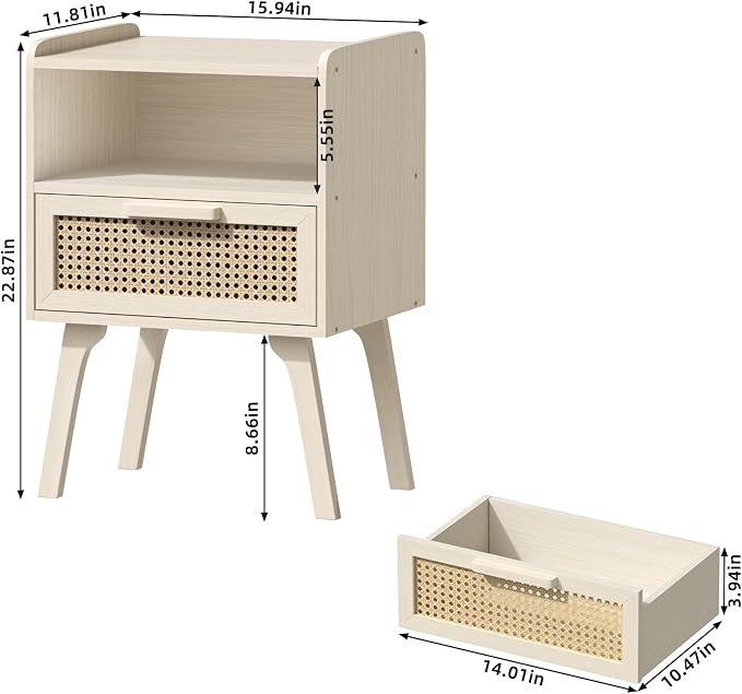 Lerliuo Rattan Nightstand, Side Table - Image 3