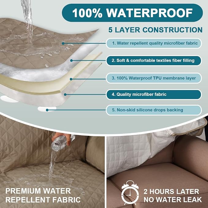 Turquoize 100% Waterproof Wing Chair Cover Wing Armchair Slipcovers Chair Couch - Image 3