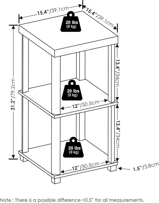 Furinno Turn-N-Tube Side Table, 3-Tier Thick Tabletop End Table - Image 3