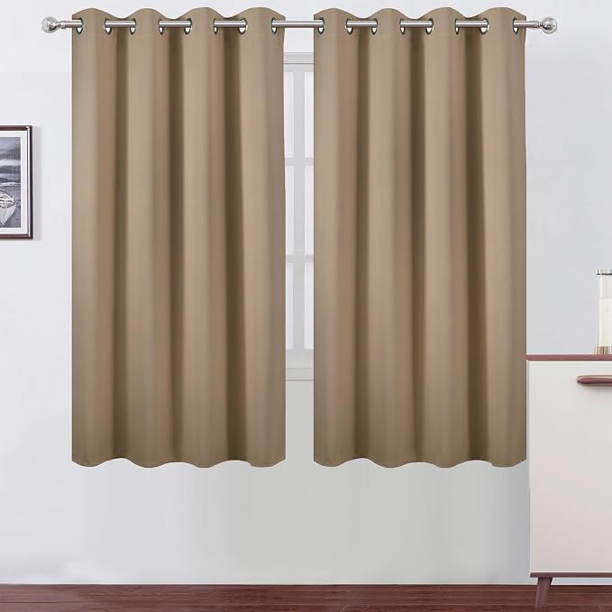 Natural Blackout Curtains 66 x 63 Inch Length/Set of 2 Curtain Panels/Thermal by Lemomo